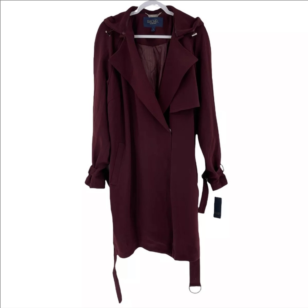 Rachel Roy Water Repellent Crepe Hooded Trench Coat Wine Plus Sizes 1X-3X $245 - Picture 3 of 8